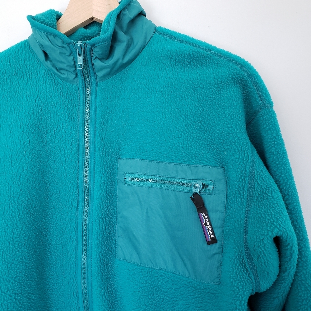 Patagonia Teal Vintage Deep Pile Retro Zip Up Fleece Jacket Made in USA - Picture 3 of 5